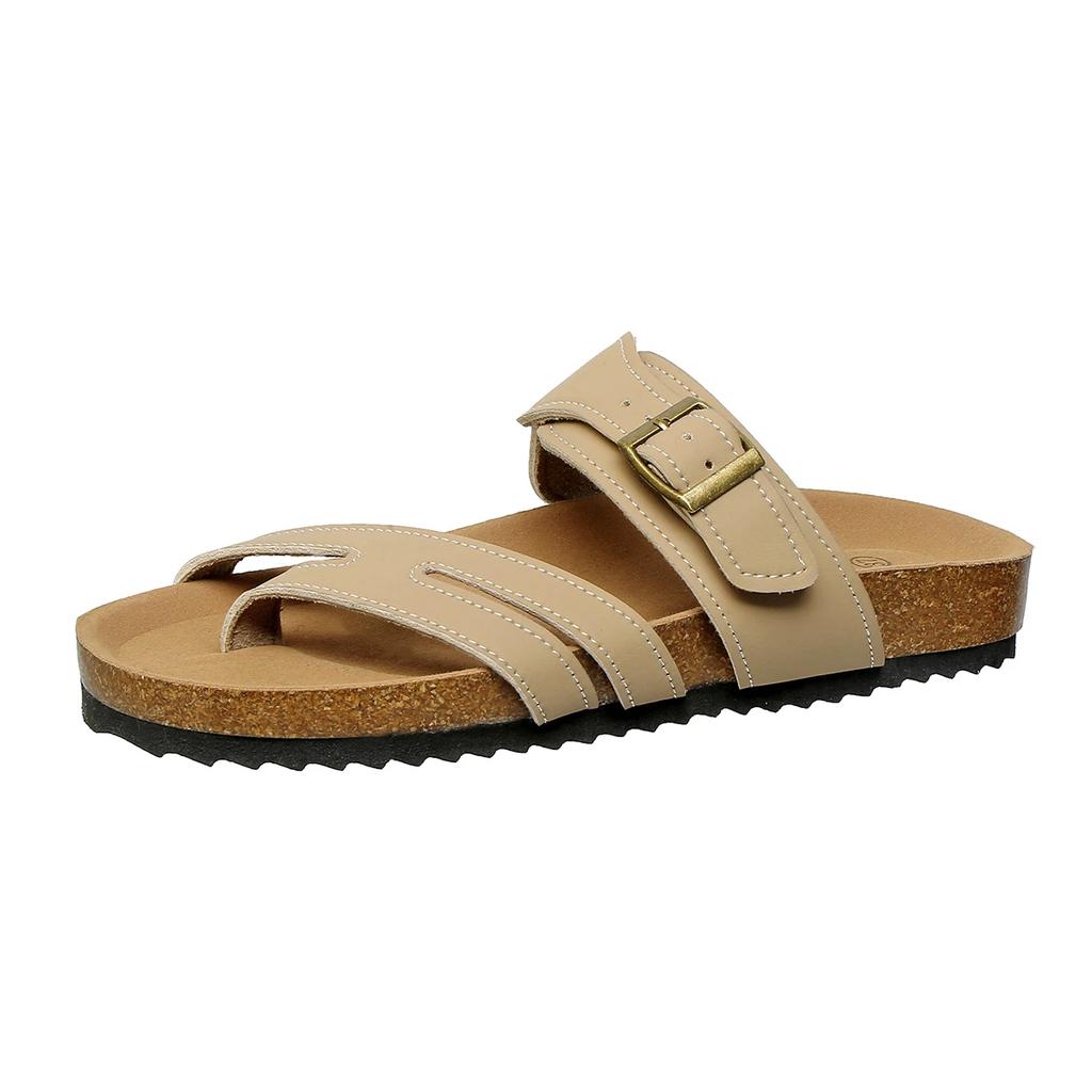 Fashion Womne's Retro Cork Sole Slippers Fashion Buckle Clip Toe Flat Sandals for Women 2025 Summer Comfort Non Slip Beach Shoes Slides