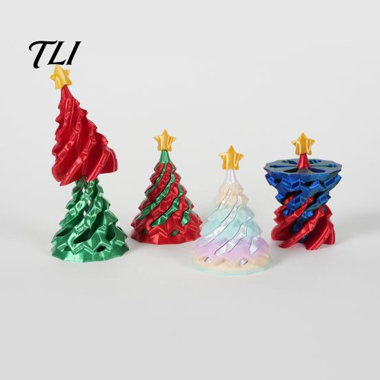 3D Printed Tree Ornament Spiral Christmas Tree, Golden Star Topper Fidget Xmas Collectibles Toy, Cone Desk Decor for Anxiety Stress Relief Toy