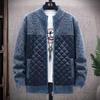Fuzzy Lining Men's Sweater Jacket Plus Size Cardigan Jacket Stand-up Collar Patchwork Sweatercoat Warm