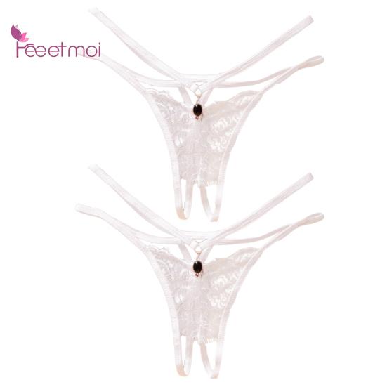 2 шт., эротические стринги для женщин, кружевное нижнее белье с открытой промежностью и открытой промежностью