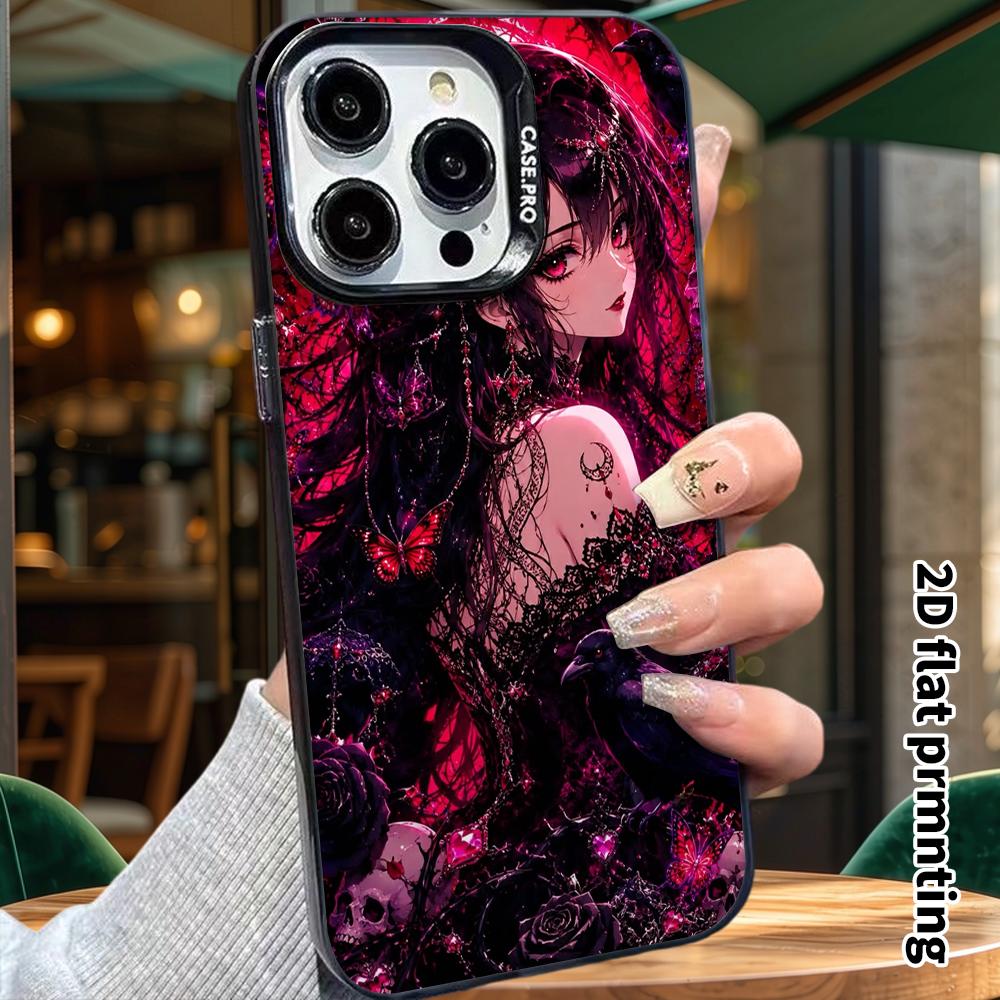 Phone Case: 2D flat design, suitable for iPhone 18, 17, 16, 15, 14, 13 Pro color silver protective case, couple style, gothic girl, Christmas and Hall