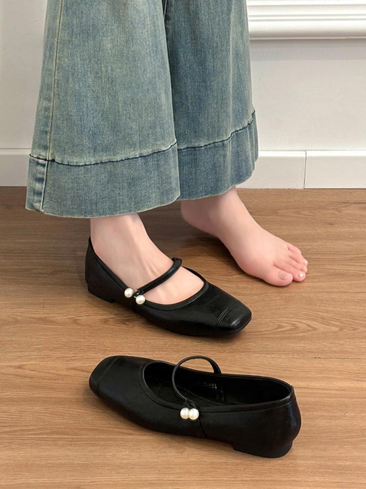 Туфли на плоской подошве Black Pearl Square Head, нежные вечерние туфли во французском стиле, женские туфли в стиле ретро Mary Jane