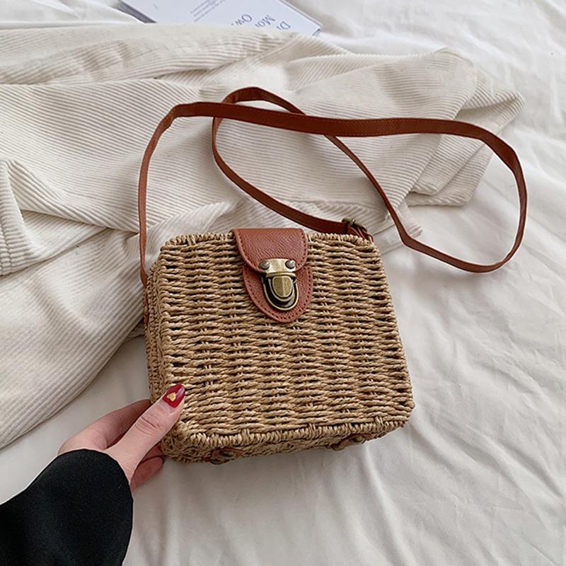 Женская соломенная сумка ручной работы, женские сумки через плечо, пляжная дорожная сумка через плечо, женская маленькая сумка-коробка из ротанга, сумка-шоппер, сумки-тоуты Bohemia