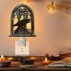 Gothic Crow Wall Sconce Lighted Wall Decoration Church Arch Sconce with Light-Up Candle Halloween Decorative Light for Living Room Kitchen