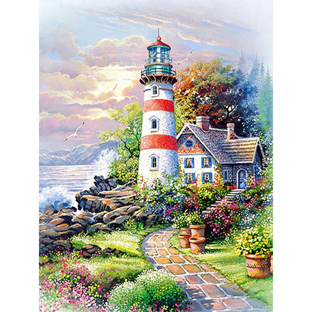 5D DIY Алмазная картина Морской пейзаж Архитектура Алмазная вышивка Картина Полная круглая Алмазная мозаика DIY Домашний декор Подарки