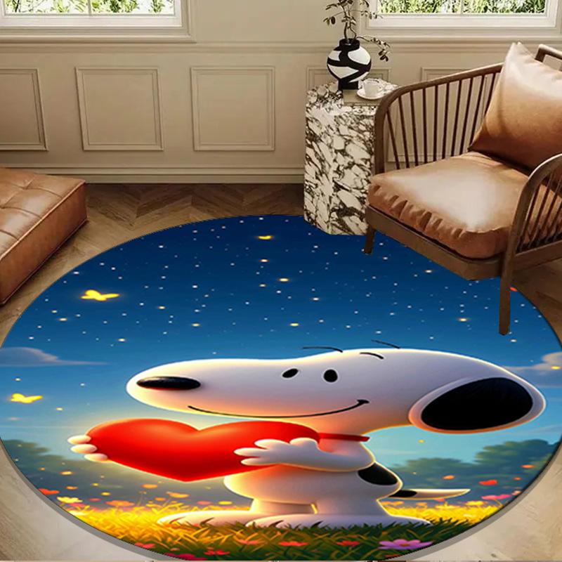 Cute Dog Heartfelt Night Round Rug for Livingroom,Bedroom, Palyroom, Chair Rug, Area rug, Circle Carpet, Large Size Fan Christmas gift