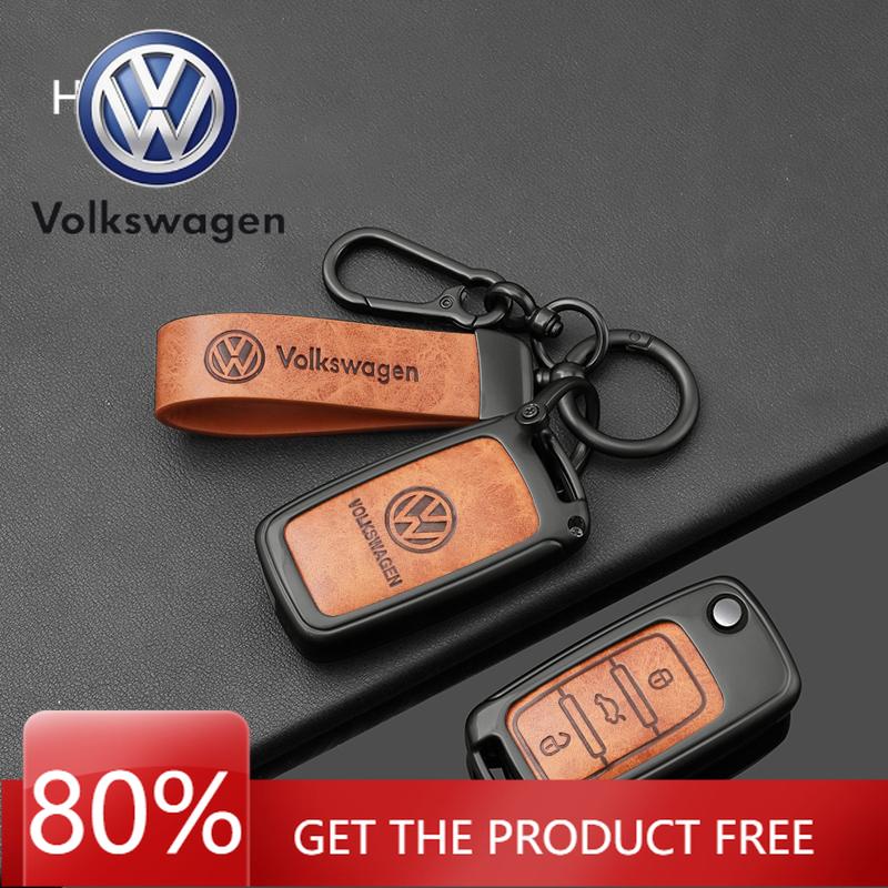 For VOLKSWAGEN VW Zinc Alloy Leather Car Flip Key Case Cover Protection Shell Bag Fob for VW Volkswagen Polo Tiguan Passat Golf