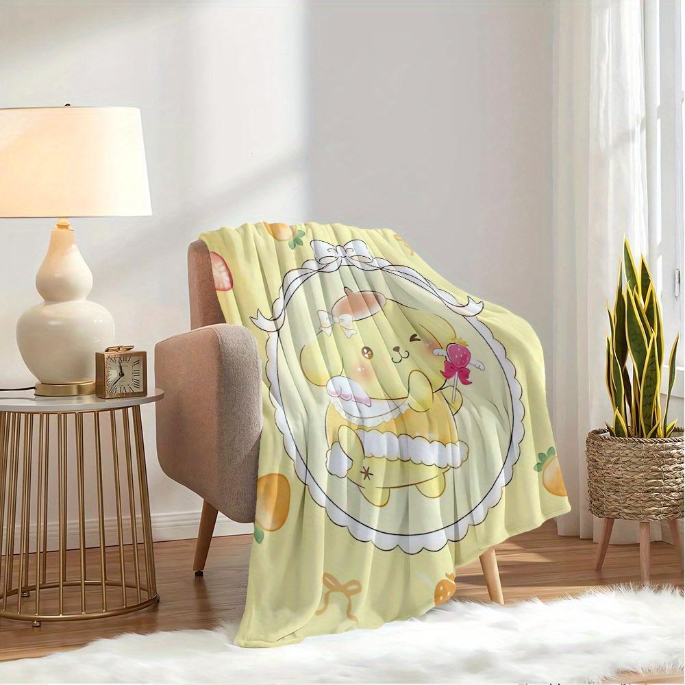 1pc Cute, Pom Pom Purin, KawaiiDigital Print Flannel Throw Blanket, Super Soft Plush Fleece Bedspread, Multipurpose All-Season Hypoallergeni