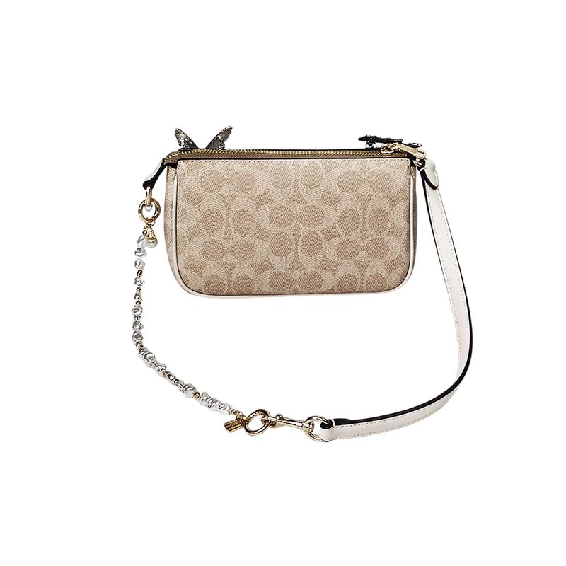 COACH shoulder bag [Customized bag] Nolita 19 classic old flower print palace crown tassel pearl pendant hand-painted fashion coated canvas small wing