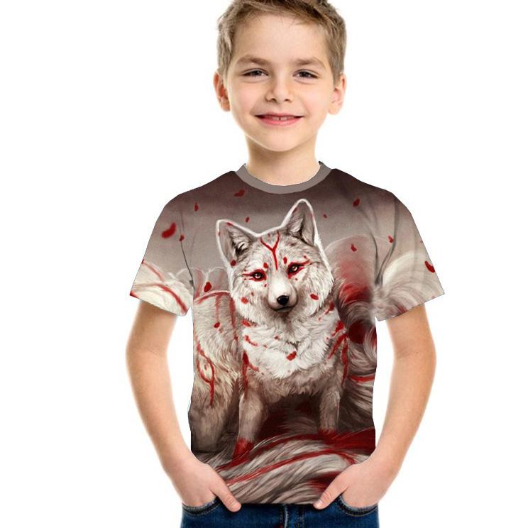 Summer Wolf Fashion 3D T Shirt Funny Animal Children Tee Shirts Casual Deer Short Sleeve Cartoon Kids Top Boys Girls