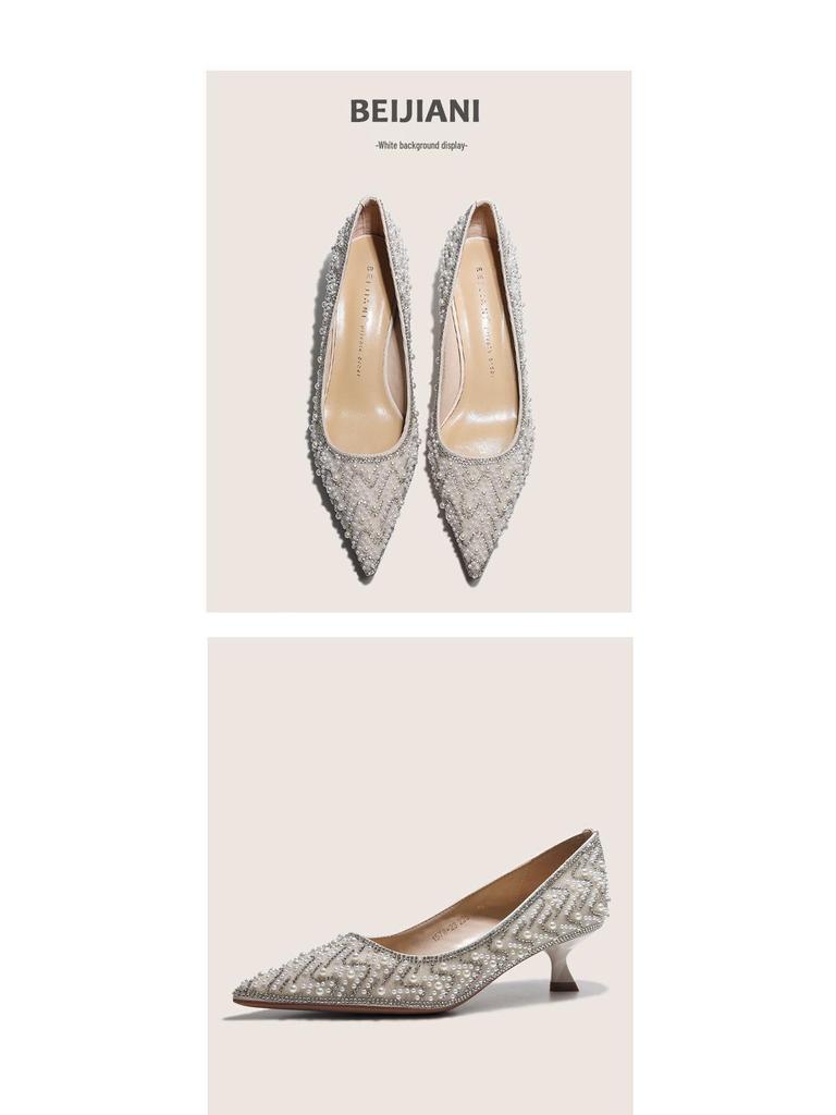 BEIJIANI 1578-23 Rhinestone Pearl High Heel Bridesmaid and Bride Wedding Shoes