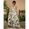 Women's Boho Floral Beach Sundress Sleeveless Summer  Maxi Dress Spaghetti Straps Casual Smocked Flowy A-Line Dress Party Long Dresses for Women