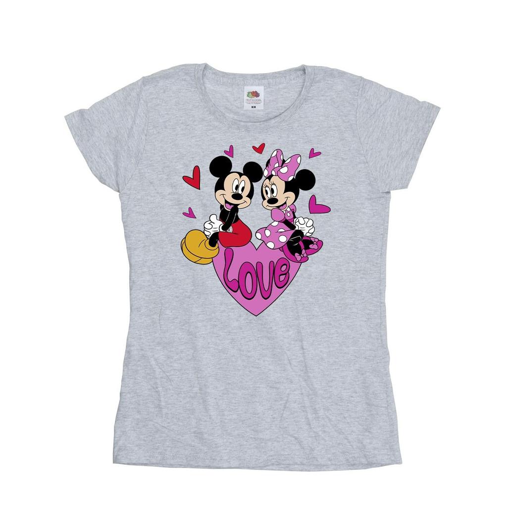 Disney Womens/Ladies Love Mickey & Minnie Mouse Hearts T-Shirt