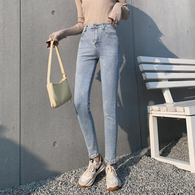 Stretch Jeans Women 2021 New Korean Version of The High-waisted Slim Slimming Skinny Pants with Nine-point Pencil Feet Versatile Bottoms