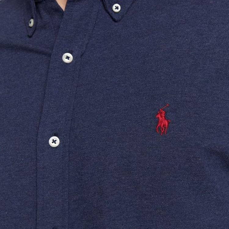 Polo Ralph Lauren Однотонная рубашка-поло с вышивкой пони, воротником-поло, на пуговицах, с длинным рукавом, мужская, синяя 710654408-081