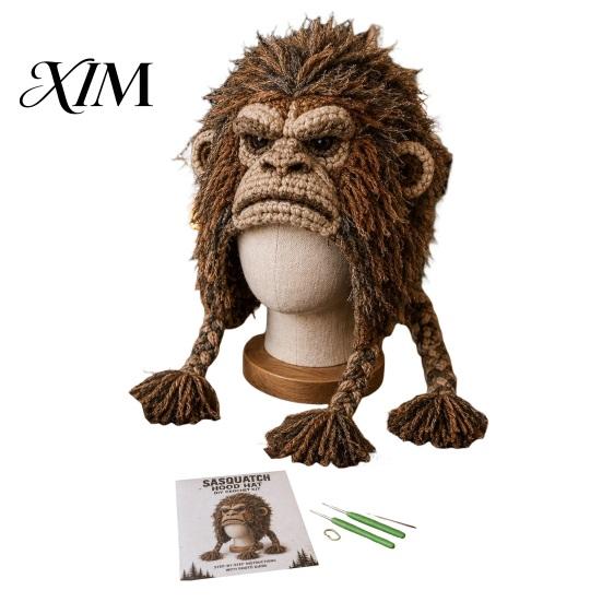 Creative Hobby for Adults Animal Hood Hat Crochet Kit, DIY Earflap Easy Supplies Cute Craft Kit Beginners, Handmade Winter Headwear