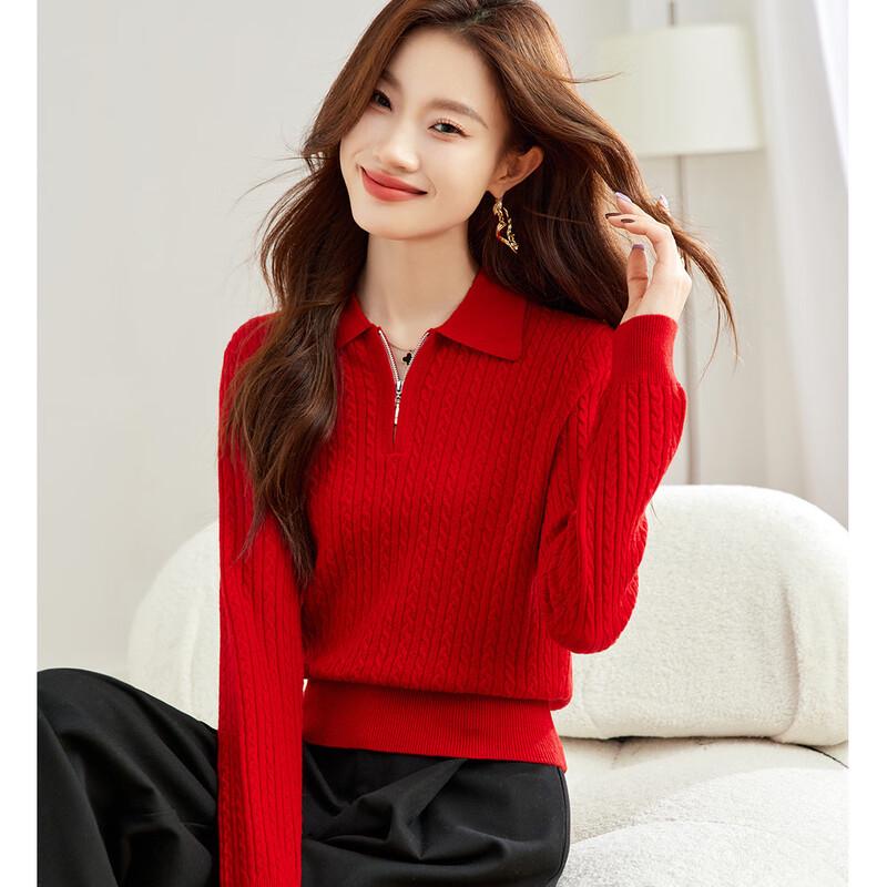 Women's 100% Wool Half-Zip Twist Knit Sweater