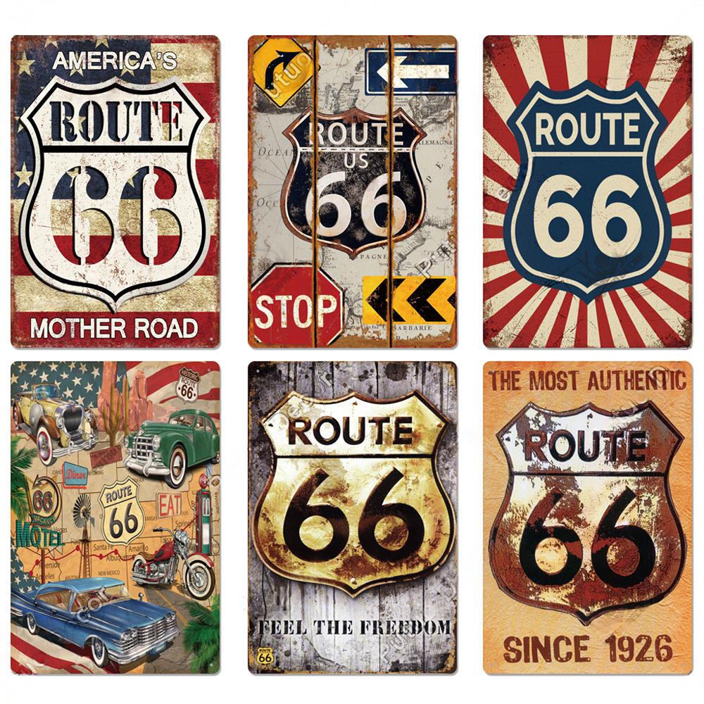Винтажные металлические жестяные таблички, постеры Route 66, декоративная металлическая табличка, винтажный ретро-декор для гаража, стены бара или клуба.