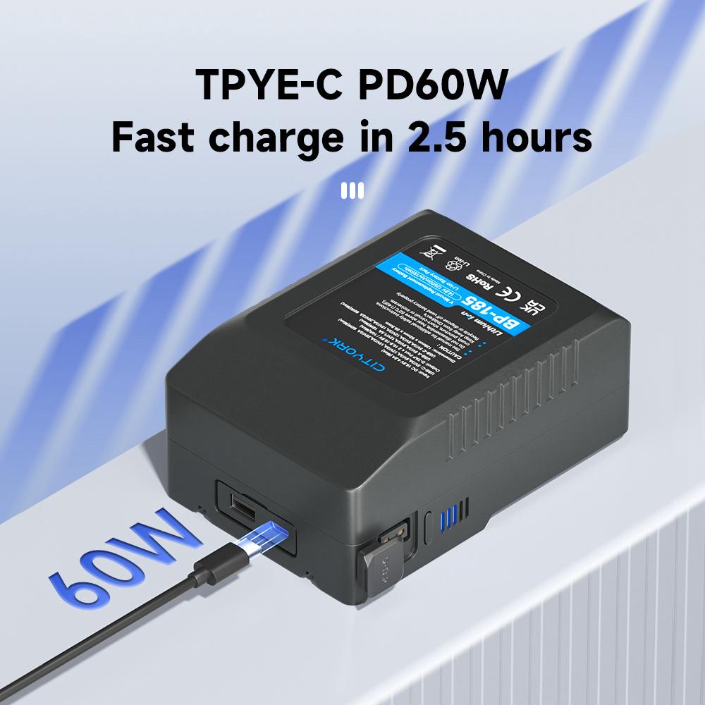 Аккумулятор с V-образным креплением BP-185 USB для Sony HDCAM, XDCAM, цифровых кинокамер, светодиодной подсветки, DSLR BMPCC 4K, мониторов и других видеокамер