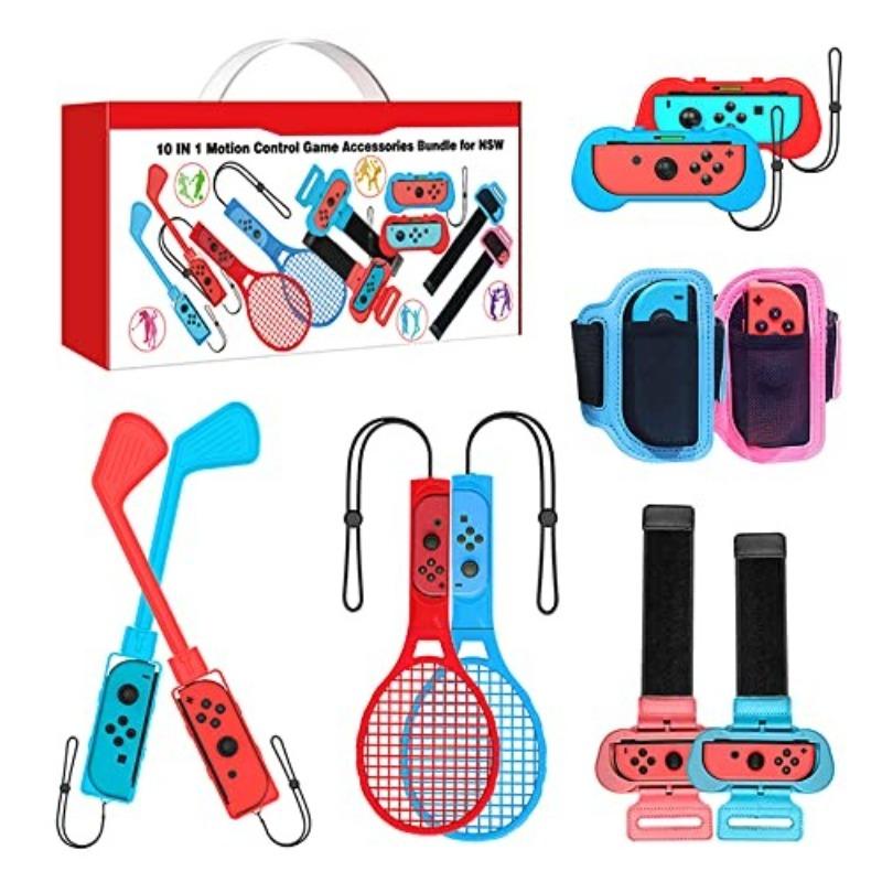 Switch Sports Accessories Bundle10 в 1 Семейный комплект аксессуаров для спортивных игр 2022: Футбольные ремни для ног, клюшки для гольфа Mario, браслеты Just Dance