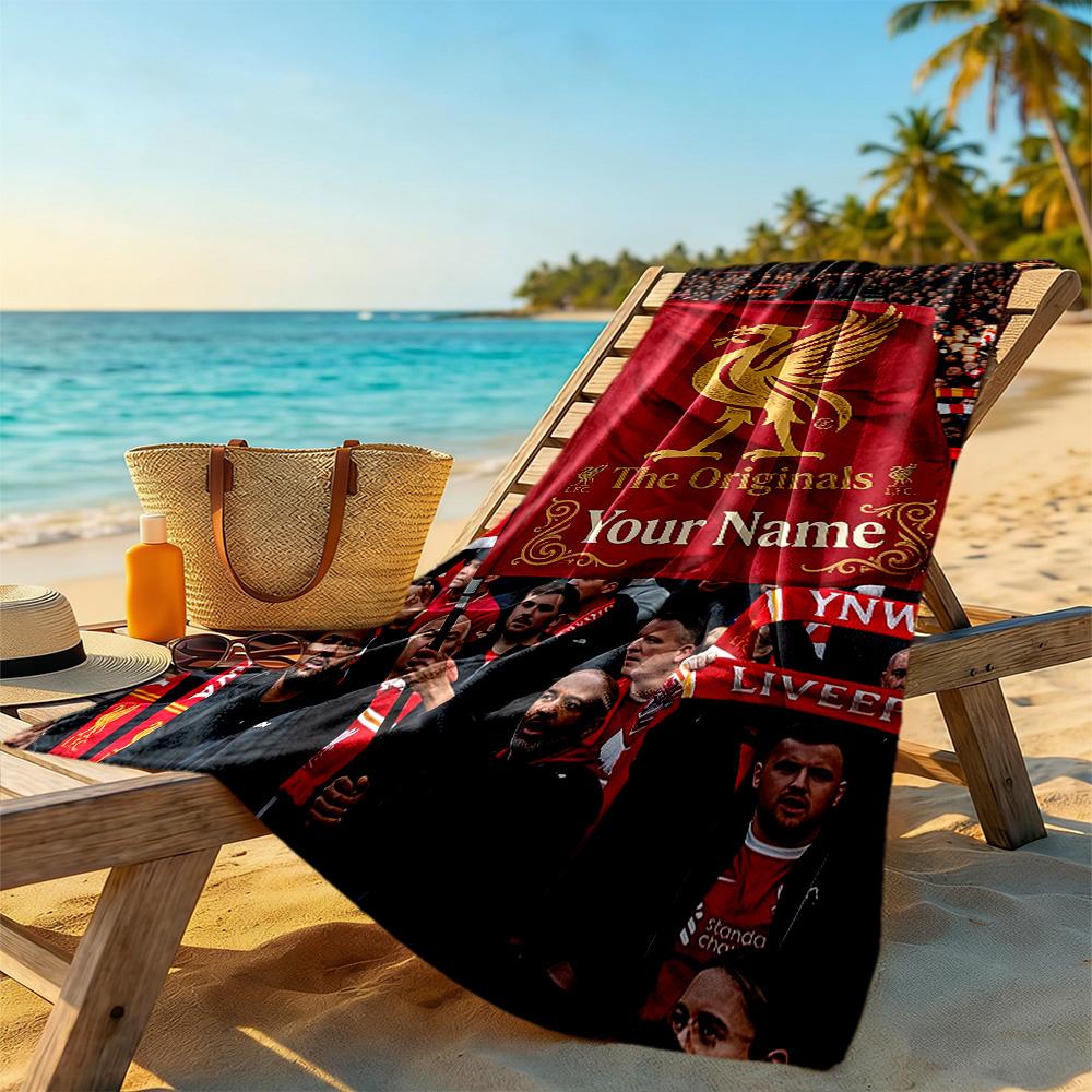 Liverpool Team Customize Text Beach Towel Super Soft Absorbent Suitable For Swimming Gym Camping Yoga Vacation