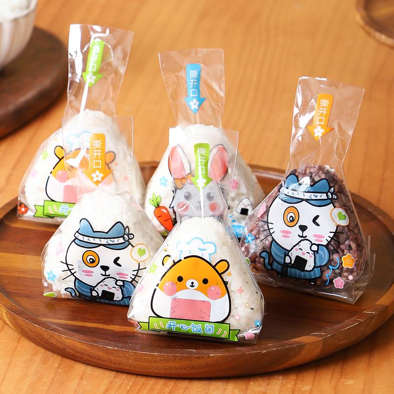 50 шт. Треугольный пакет для упаковки роллов для суши с рисом и овощами, мультяшный узор, пакет для суши, пищевая сумка для разогрева в микроволновой печи