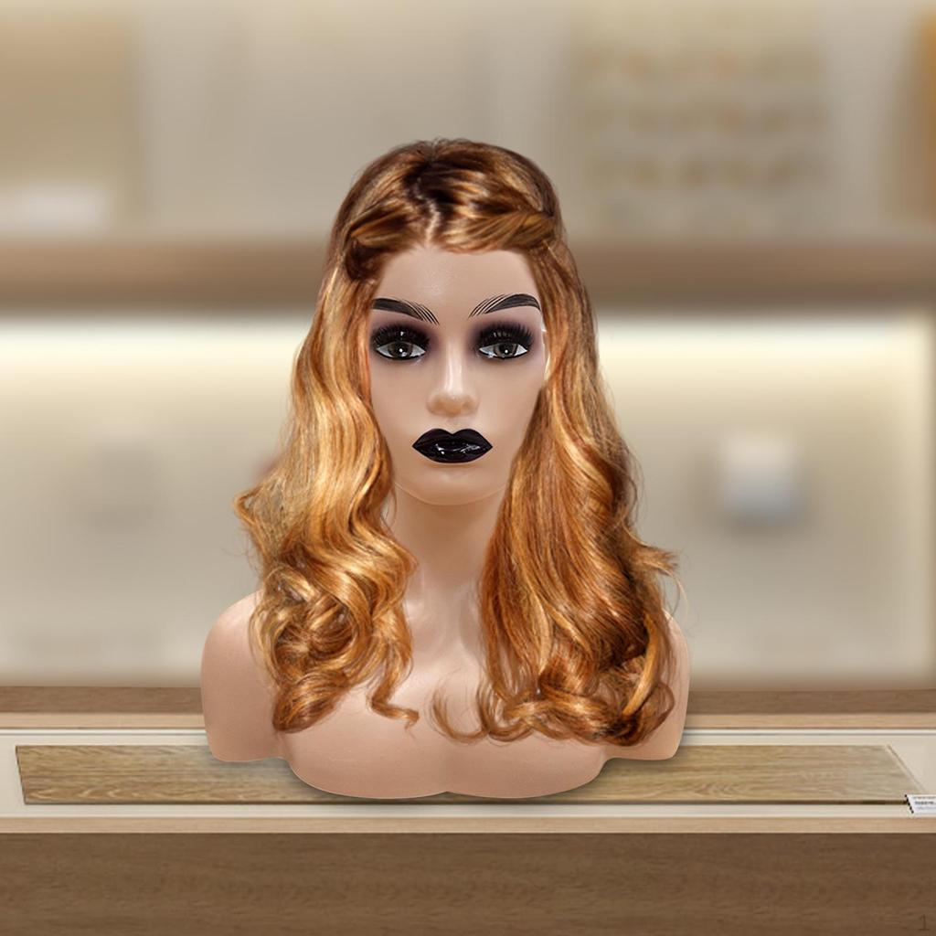Female Bald Mannequin Head Manikin Wig Display Model with Shoulder for Glasses Earrings