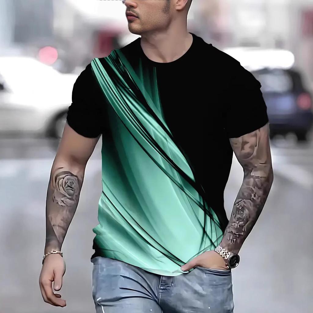 Летняя мода Спортивные мужские футболки 3D геометрический принт Свободные Удобные Повседневные с круглым вырезом Размер Футболки с коротким рукавом
