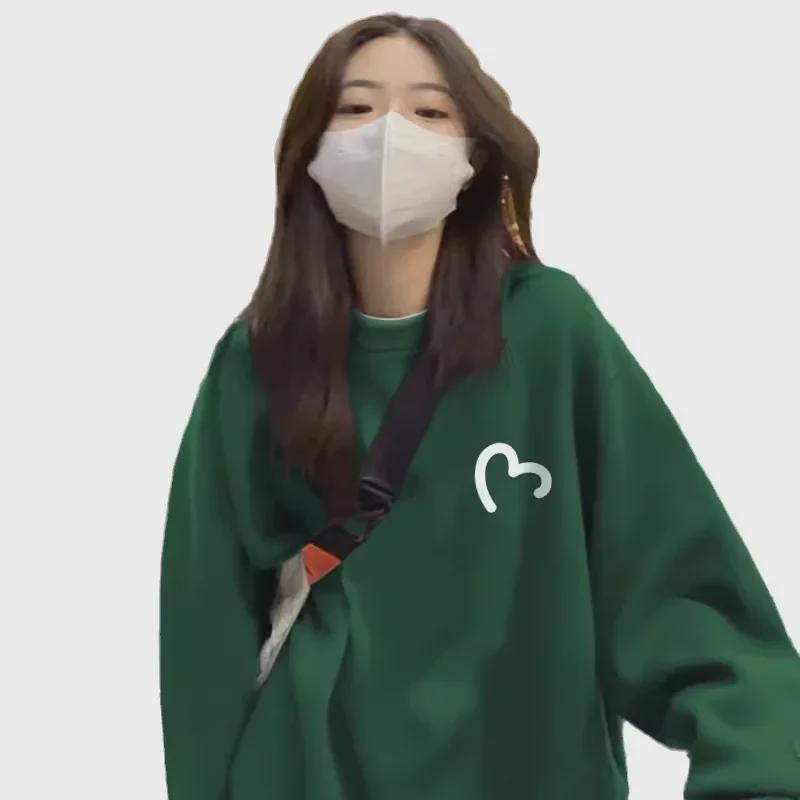 Женская толстовка Plus Velvet European Blue с круглым вырезом - весна/осень 2024 г., свободный топ