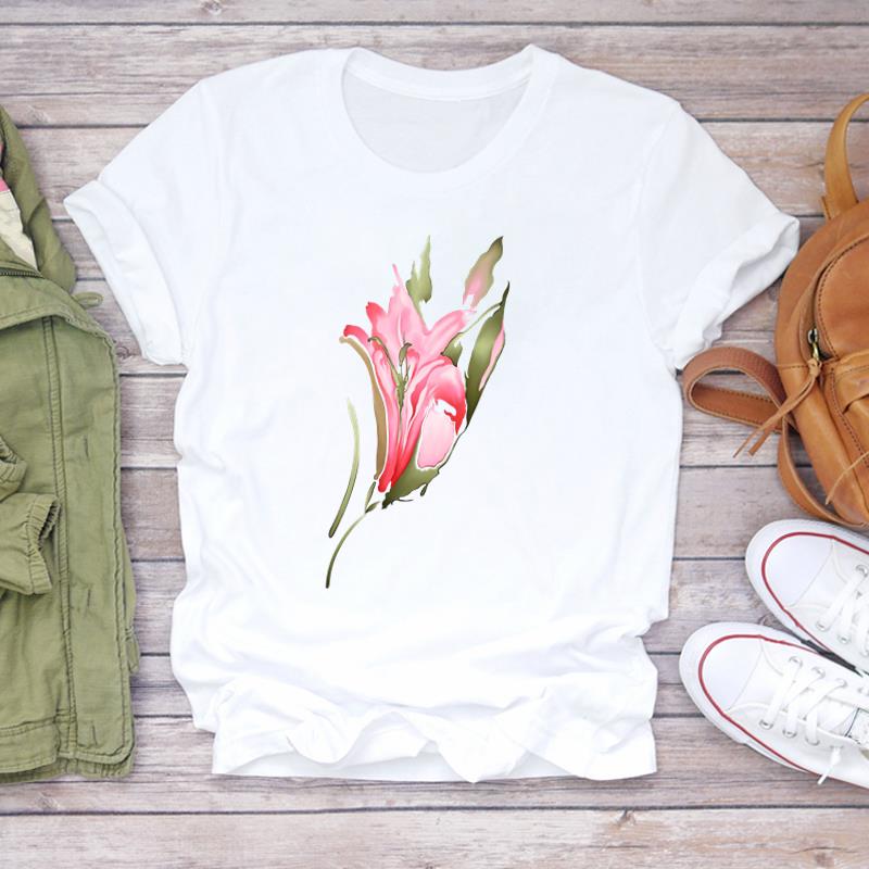 (Asian Size) T Shirt Top Plant Cartoon Trend Cute 90s Fashion Casual Clothing Tee Short Sleeve Women Print Lady Female O-neck Graphic T-shirt