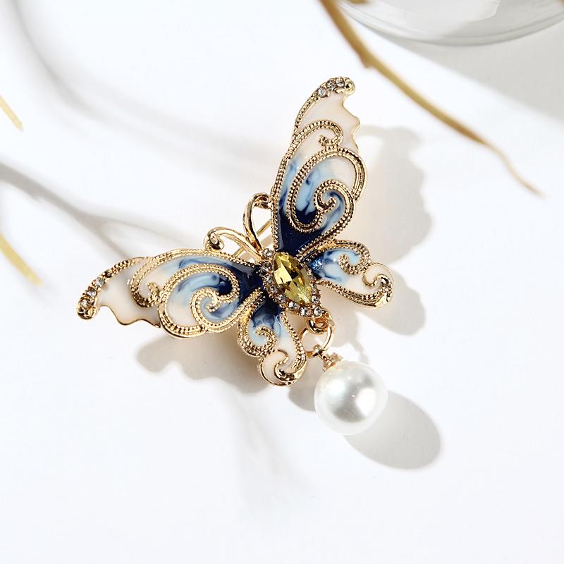 Women Butterfly Pins Rhinestone Enamel Pearl Insect Brooches Pin Jewelry