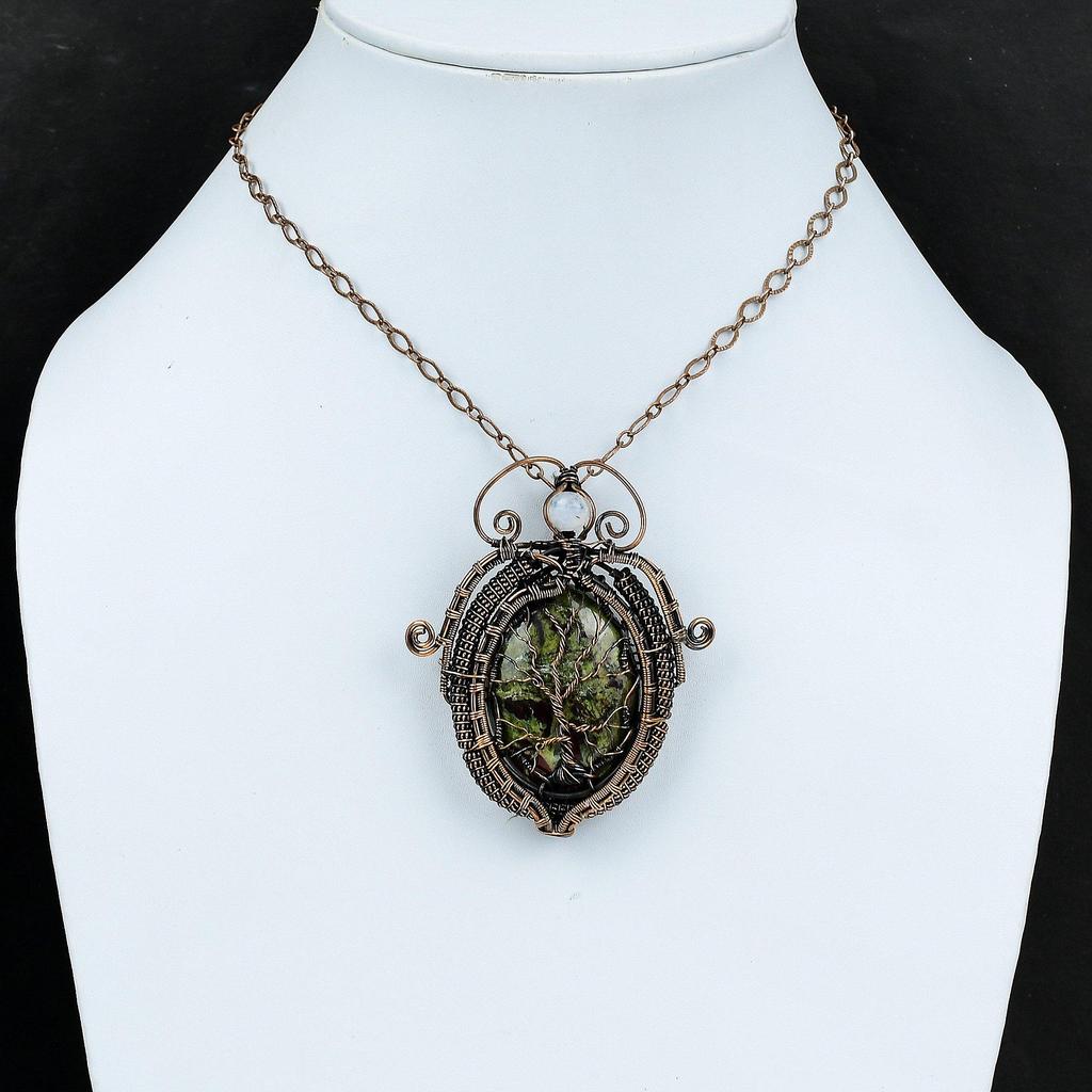 Древо Жизни Дракон Кровавый Камень Подвеска Медная Проволока Обернутая Подвеска Из Драгоценного Камня Ручной Работы Радуга Подвеска из Лунного Камня Подарок Для Нее Медные Ювелирные Изделия