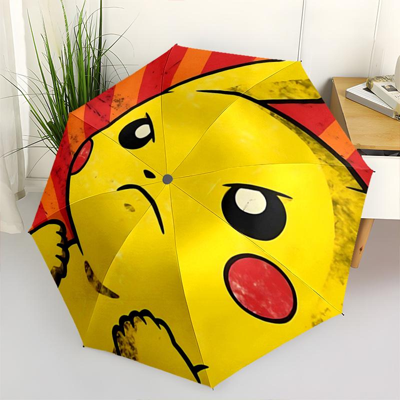 1pc Angry Pikachu Durable Cartoon Folding Umbrella, Portable Compact Umbrella for Men and Women G003