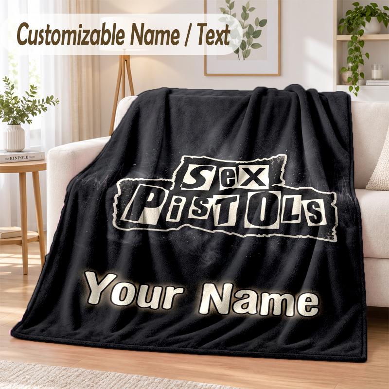 Custom Text Flannel Blanket Sex Pistols Print Warm Cozy Blanket Home Sofa Bedding