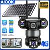 AIOOK HD 15 МП Уличная Солнечная Камера AOV С Тремя Объективами 4G SIM Водонепроницаемая Двусторонняя Связь Мобильное Отслеживание PIR Камера Безопасности Приложение OKAM PRO