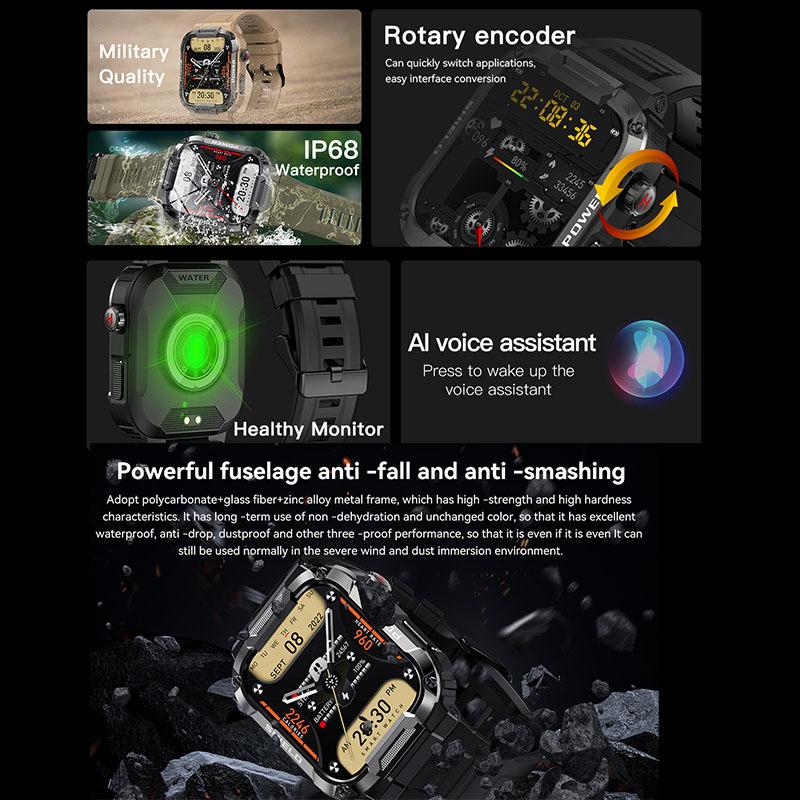Прочные военные умные часы для мужчин для Xiaomi Android Ios Ftiness часы IP68 водонепроницаемые 1,85 дюйма Bluetooth звонки умные часы Новинка 2023 года