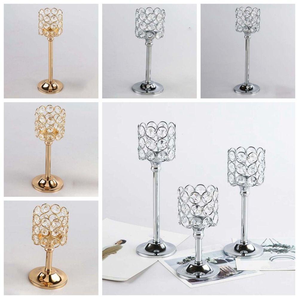 Metal Crystal Candle Holder Hollow Craft Candelabra Wedding Venue Floral Arrangements