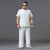 Plus Size Men's Large Size Clothing Big Tracksuit Suit Linen Overweight T-shirt Casual Male Elastic Waist Big Two Pcs Set