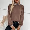 Women's Casual Long Sleeve Sweaters Turtleneck Lantern Sleeve Oversized Ribbed Knit Pullover Fall Loose Sweaters Tops for Women
