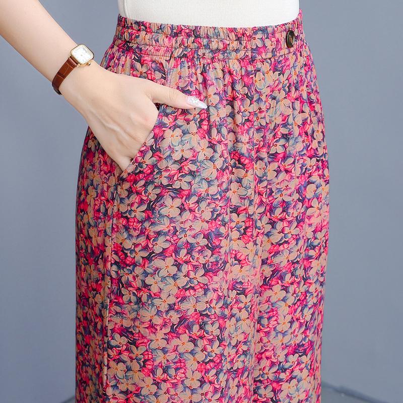 Элегантные летние брюки с высокой талией для женщин, повседневные широкие брюки с эластичной талией, винтажная одежда больших размеров