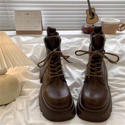 Коричневые ретро ботинки Maillard Martin для женской коллекции весна 2025, новые, в британском стиле, короткие ботинки на небольшой толстой подошве с высокой толстой подошвой