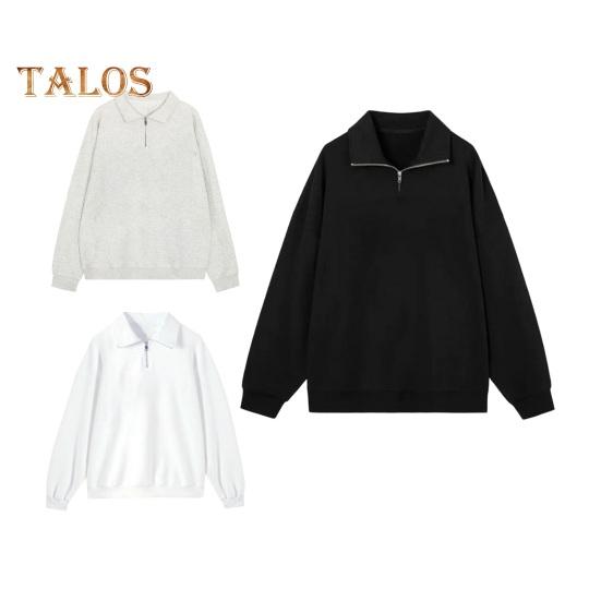 Мужская толстовка с лацканами, повседневный свитер с длинным рукавом и воротником-молнией, свободный крой, однотонный топ для уличной спортивной повседневной носки