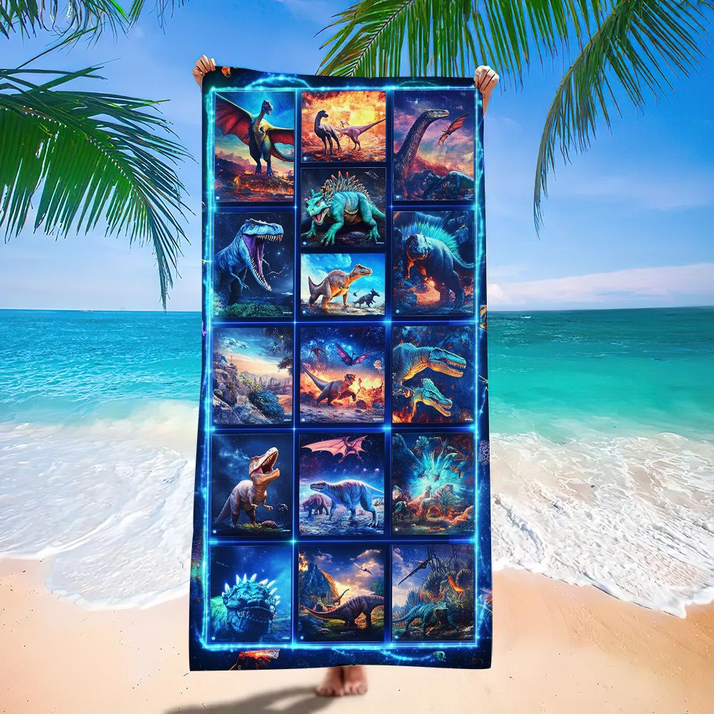 European And American Little Dinosaur Cartoon Beach Towel Digital Printing Factory Toy Printing Bath Towel Microfiber Children'S
