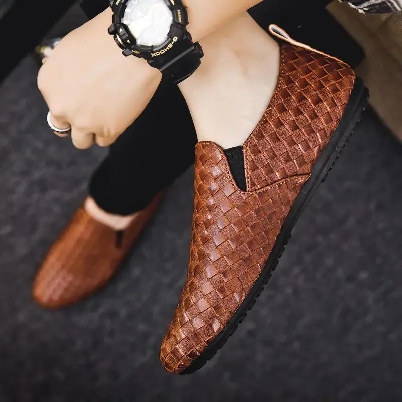 Модные мужские повседневные туфли-лоферы, удобные, без застежек, в стиле ретро, новые, мужские кожаные туфли, дешевая распродажа, корейский стиль, летняя распродажа для взрослых