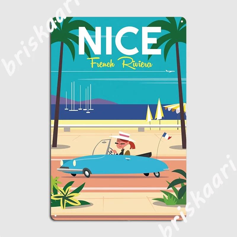Nice French Riviera Poster Metal Sign Design Plaques Wall Club Home Tin Sign Poster