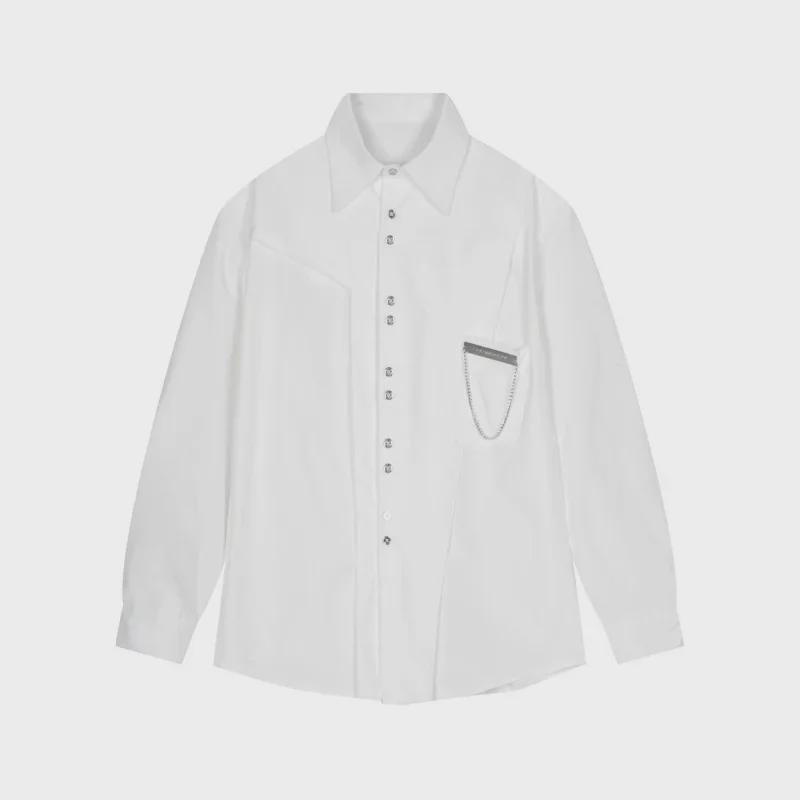 Niche Design Men's Long-Sleeve Loose Fit Korean-Style Casual White Shirt for Spring and Autumn.