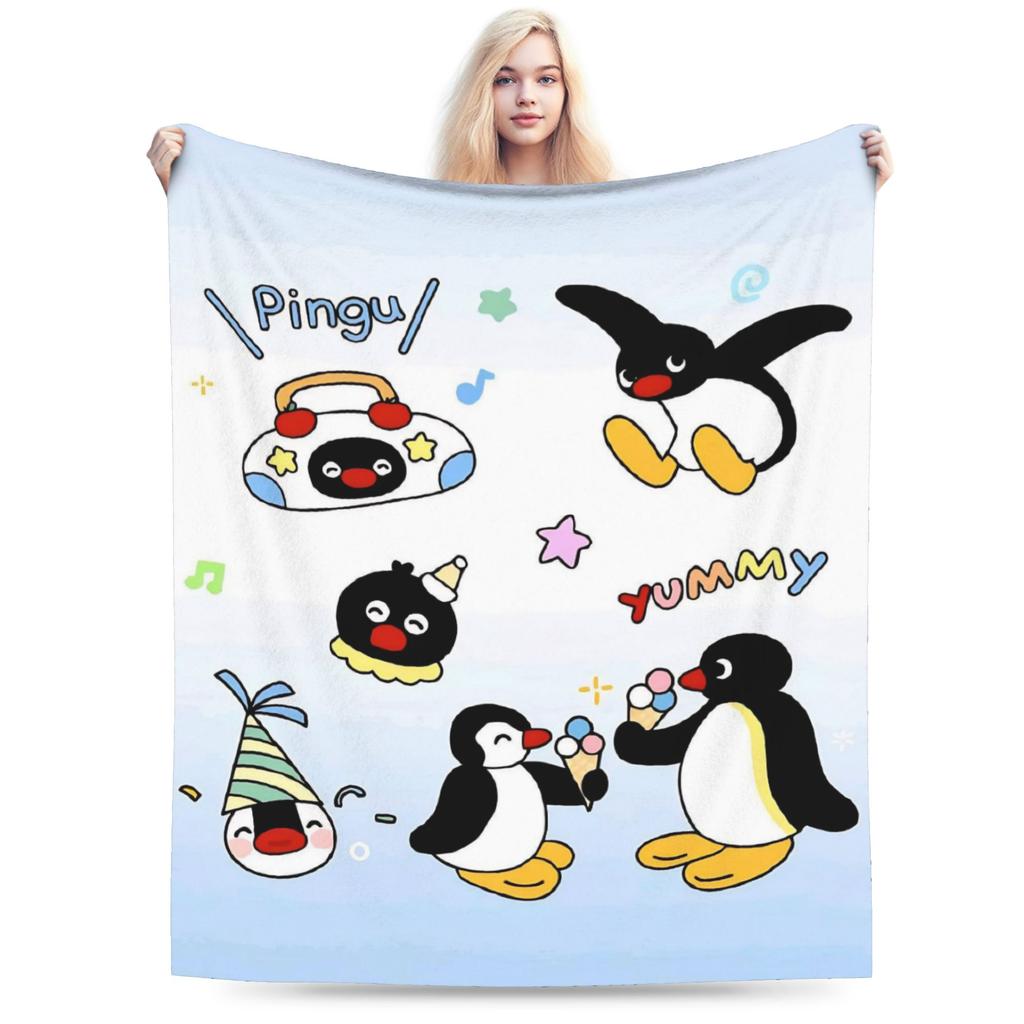 Noot Pingu Fleece Throw Blankets Penguin Cartoon Blankets for Bedding Couch Ultra-Soft Bedding Throws