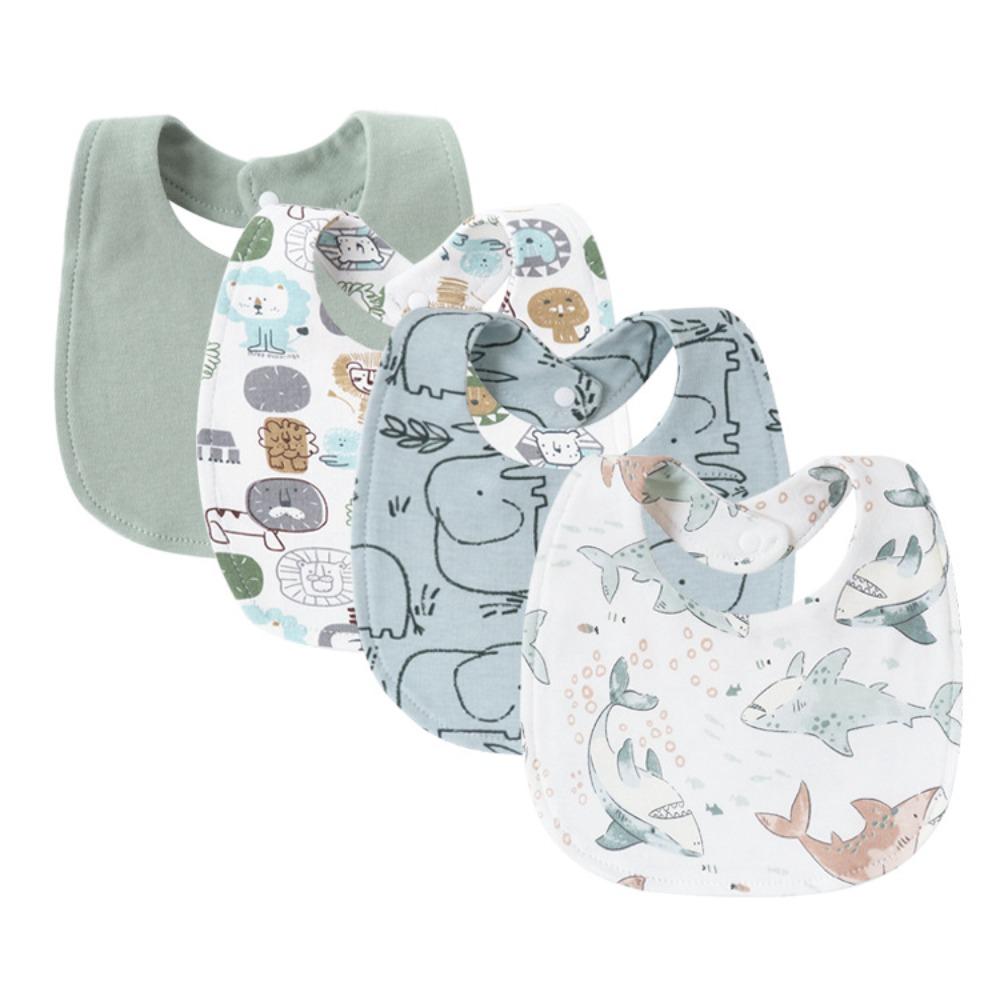 4Pcs/Set Cartoon Print Baby Bib Double Layers Infant Bib Kids Apron Saliva Towels Toddler Stage