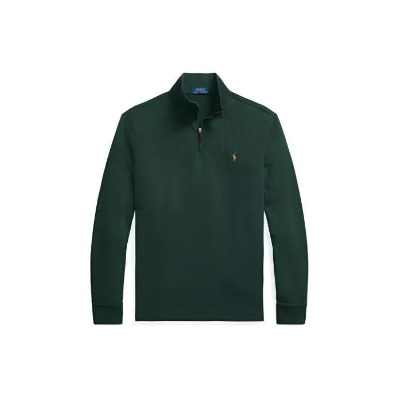 Ralph Lauren SS24 Однотонная толстовка с вышивкой логотипа, воротником-стойкой, длинным рукавом, повседневная, зеленая, для детей 323886908-009