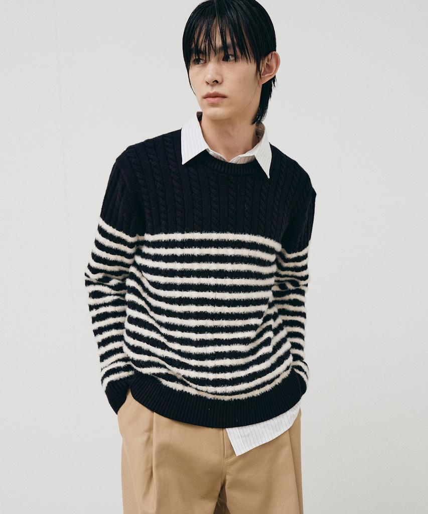 NOIRER Cable Half Stripe Knit (Black)